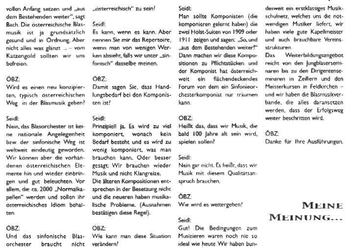 Aus der ÖBZ (Österreichische Blasmusikzeitung), Ausgabe 7/2001