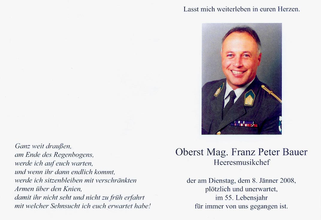 Begräbnis von Heeresmusikchef Oberst Mag. Franz Peter Bauer