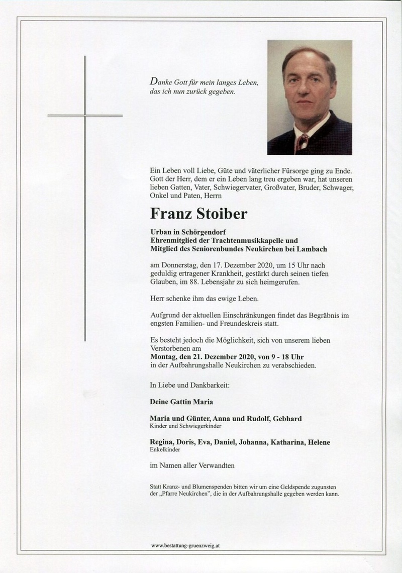 Trauer um Ehrenmitglied Franz Stoiber