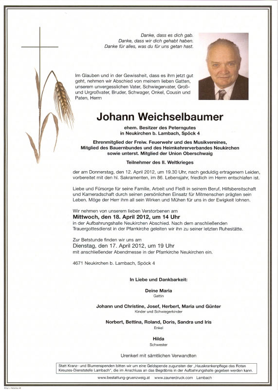 Im Gedenken an Johann Weichselbaumer