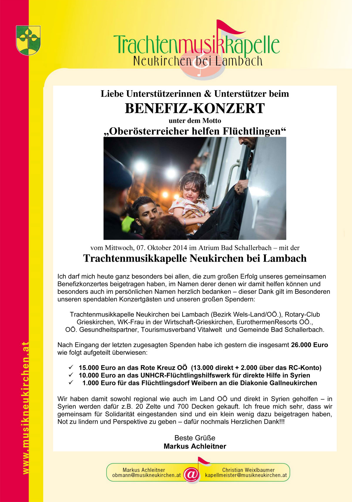 Dankesschreiben Benefizkonzert 2015