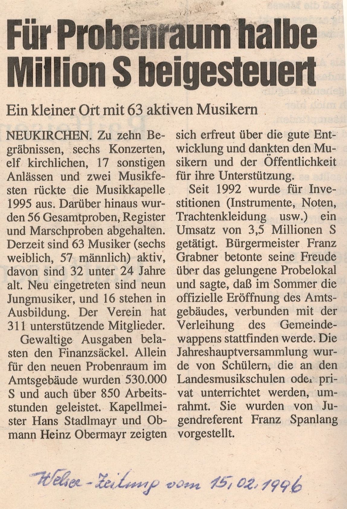 Jahreshauptversammlung 1996