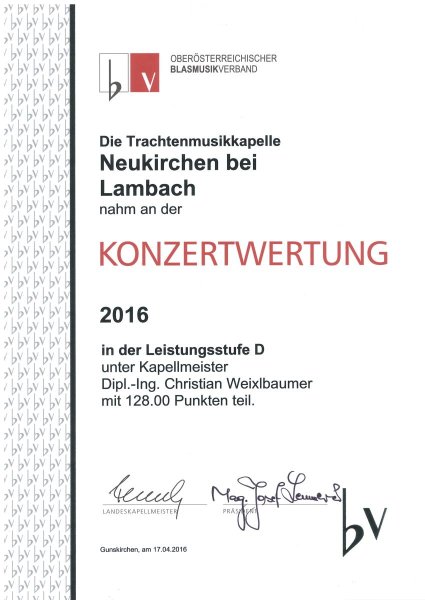Konzertwertung 2016 in Gunskirchen