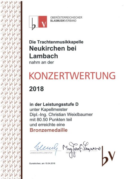 Konzertwertung 2018 in Gunskirchen